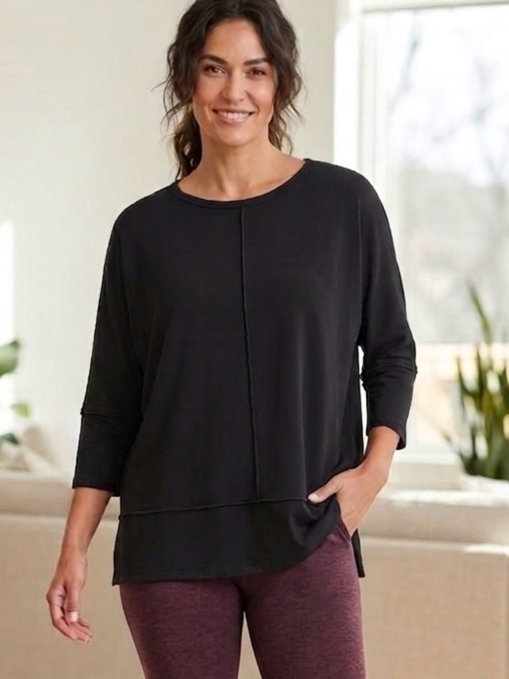 Spanx Perfect Length Dolman 3/4 Sleeve Sweatshirt Tunic Black S